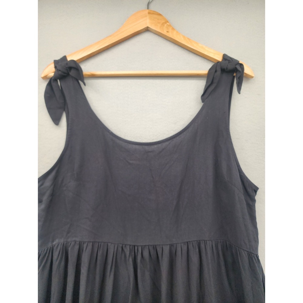 Forever‎ 21 Black Tie Shoulder Babydoll Mini Dress Womens Medium NWT Summer Boho - Picture 3 of 10